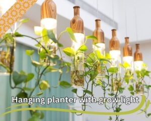Hanging planter with grow light